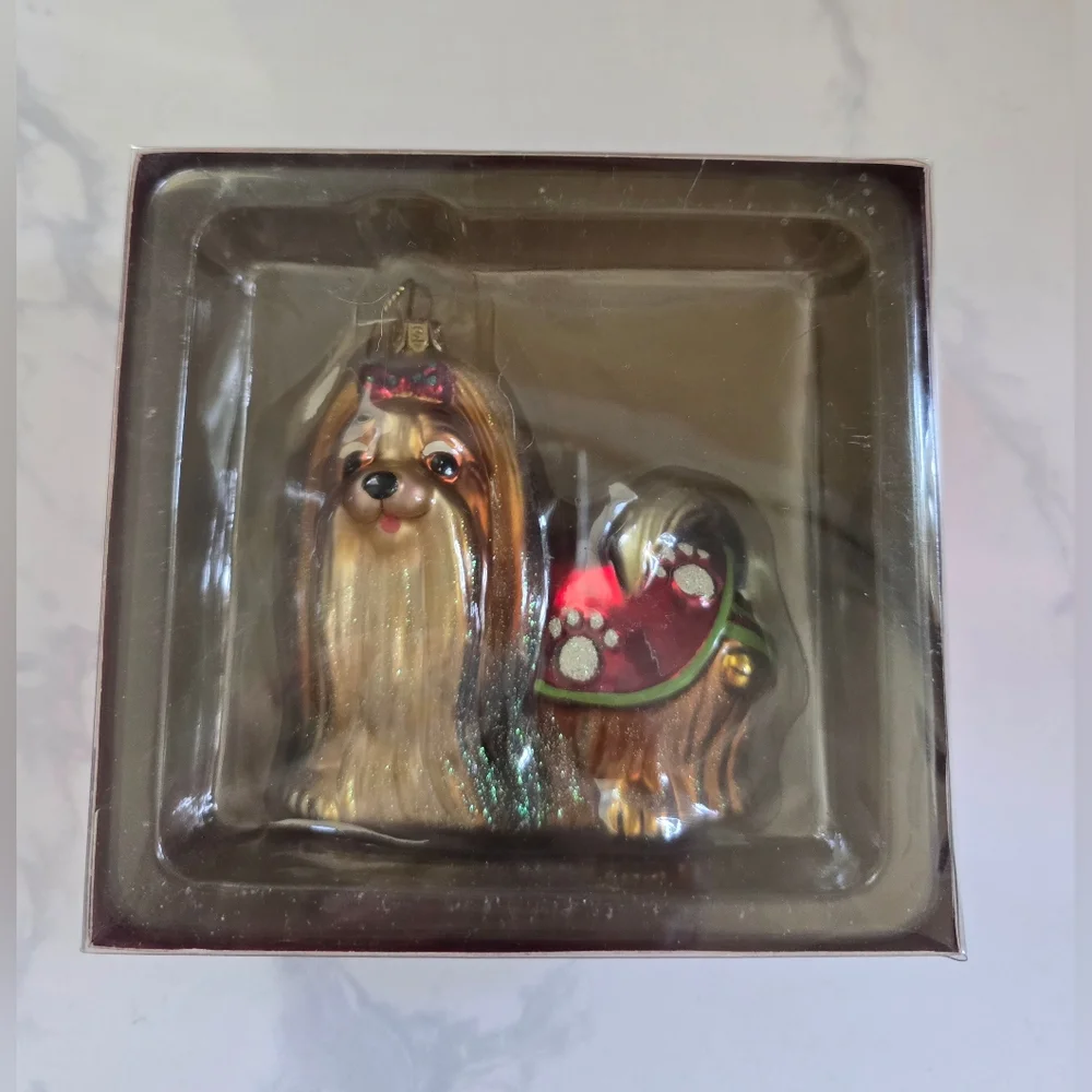 Kurt Adler Hand Blown Painted Glass Yorkshire Terrier Christmas‎ Orns Set Of 2